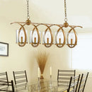 GobekUsa Traditional Clear Glass Hanging Light - Antique Brass/Aged Silver Cylinder Island Lighting Fixture with 3/5 Bulbs - for Dining Room