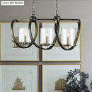 GobekUsa Traditional Clear Glass Hanging Light - Antique Brass/Aged Silver Cylinder Island Lighting Fixture with 3/5 Bulbs - for Dining Room