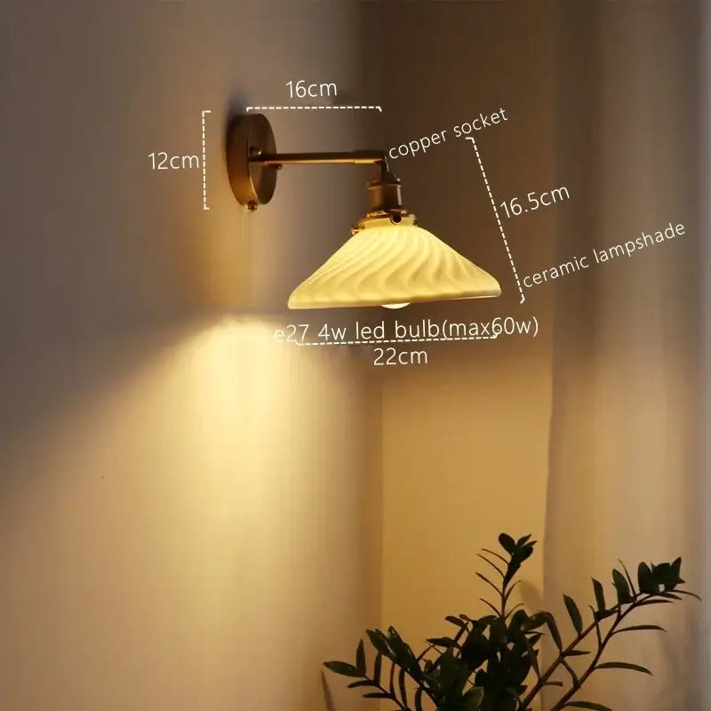 GobekUsa Ceramic Copper LED Wall Lamp for Bedroom Bedside Mirror Light, photo 16 of 20