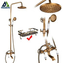 GobekUsa Brass Antique Shower Faucet Set with Porcelain Ceramic Swivel Bath Spout