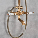 GobekUsa Brass Antique Shower Faucet Set with Porcelain Ceramic Swivel Bath Spout