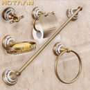 GobekUsa Brass Bathroom Accessories Set: Robe hook, Paper Holder, Towel Bar, Soap Basket