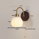 GobekUsa LED Wall Light Glass Fixture Pull Chain Switch Wood Bedside Sconce