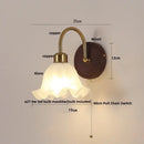 GobekUsa LED Wall Light Glass Fixture Pull Chain Switch Wood Bedside Sconce
