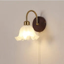 GobekUsa LED Wall Light Glass Fixture Pull Chain Switch Wood Bedside Sconce