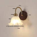 GobekUsa LED Wall Light Glass Fixture Pull Chain Switch Wood Bedside Sconce