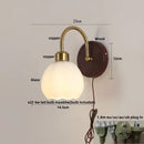 GobekUsa LED Wall Light Glass Fixture Pull Chain Switch Wood Bedside Sconce