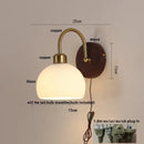 GobekUsa LED Wall Light Glass Fixture Pull Chain Switch Wood Bedside Sconce