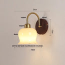GobekUsa LED Wall Light Glass Fixture Pull Chain Switch Wood Bedside Sconce