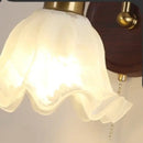 GobekUsa LED Wall Light Glass Fixture Pull Chain Switch Wood Bedside Sconce