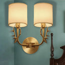 GobekUsa Modern 1/2 Lights Wall Sconce with Fabric Shade - Black/Gold Cylinder Wall Mount Fixture featuring Metal Antler