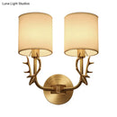 GobekUsa Modern 1/2 Lights Wall Sconce with Fabric Shade - Black/Gold Cylinder Wall Mount Fixture featuring Metal Antler