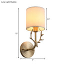 GobekUsa Modern 1/2 Lights Wall Sconce with Fabric Shade - Black/Gold Cylinder Wall Mount Fixture featuring Metal Antler