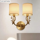 GobekUsa Modern 1/2 Lights Wall Sconce with Fabric Shade - Black/Gold Cylinder Wall Mount Fixture featuring Metal Antler