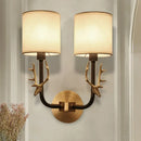 GobekUsa Modern 1/2 Lights Wall Sconce with Fabric Shade - Black/Gold Cylinder Wall Mount Fixture featuring Metal Antler