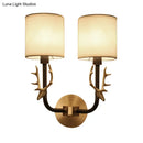 GobekUsa Modern 1/2 Lights Wall Sconce with Fabric Shade - Black/Gold Cylinder Wall Mount Fixture featuring Metal Antler