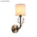 GobekUsa Modern 1/2 Lights Wall Sconce with Fabric Shade - Black/Gold Cylinder Wall Mount Fixture featuring Metal Antler