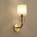 GobekUsa Modern 1/2 Lights Wall Sconce with Fabric Shade - Black/Gold Cylinder Wall Mount Fixture featuring Metal Antler