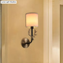 GobekUsa Modern 1/2 Lights Wall Sconce with Fabric Shade - Black/Gold Cylinder Wall Mount Fixture featuring Metal Antler