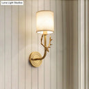 GobekUsa Modern 1/2 Lights Wall Sconce with Fabric Shade - Black/Gold Cylinder Wall Mount Fixture featuring Metal Antler