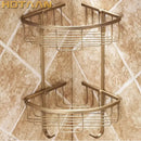 GobekUsa Brass Bathroom Shower Shelf Basket - Double Layer Antique Finish Holder