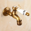 Antique brass bibcock faucet with floral ceramic handle garden tap by Decorbites