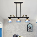 GobekUsa Indoor Island Pendant Light - Tiffany Style Antique Brass/Black/Blue - Dome Stainless Glass Shade - Pack of 3 Bulbs