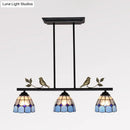 GobekUsa Indoor Island Pendant Light - Tiffany Style Antique Brass/Black/Blue - Dome Stainless Glass Shade - Pack of 3 Bulbs