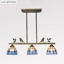 GobekUsa Indoor Island Pendant Light - Tiffany Style Antique Brass/Black/Blue - Dome Stainless Glass Shade - Pack of 3 Bulbs