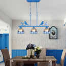 GobekUsa Indoor Island Pendant Light - Tiffany Style Antique Brass/Black/Blue - Dome Stainless Glass Shade - Pack of 3 Bulbs