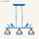 GobekUsa Indoor Island Pendant Light - Tiffany Style Antique Brass/Black/Blue - Dome Stainless Glass Shade - Pack of 3 Bulbs