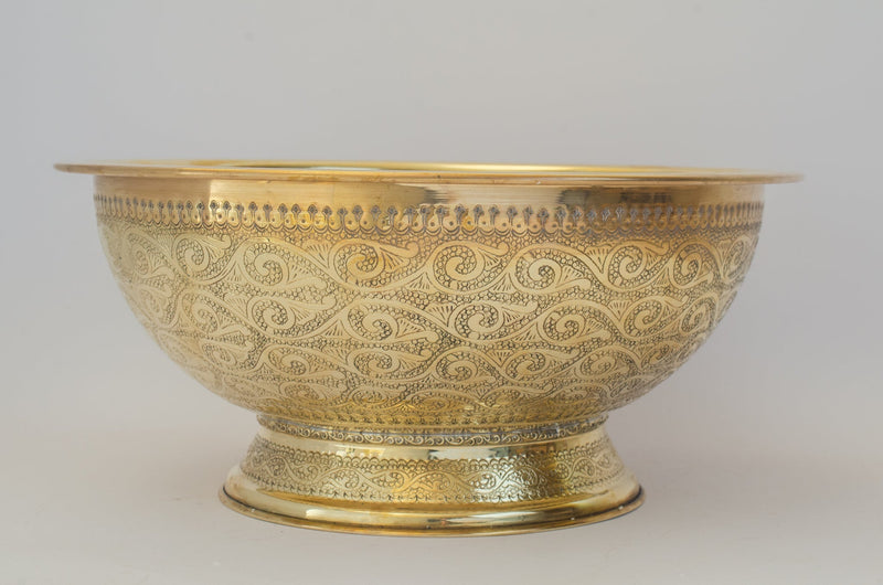 Antique Brass Bowl Vessel Sink Engraved Bathroom Vanity Basin, Gold Vintage Engraved Sink