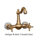 GobekUsa Brass Ceramic Wall Mount Faucet for Bathroom Washbasin - Double Handle Cold Hot Water