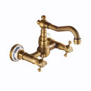 GobekUsa Brass Ceramic Wall Mount Faucet for Bathroom Washbasin - Double Handle Cold Hot Water
