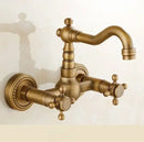 GobekUsa Brass Ceramic Wall Mount Faucet for Bathroom Washbasin - Double Handle Cold Hot Water