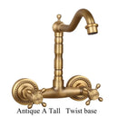 GobekUsa Brass Ceramic Wall Mount Faucet for Bathroom Washbasin - Double Handle Cold Hot Water