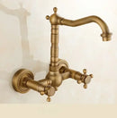 GobekUsa Brass Ceramic Wall Mount Faucet for Bathroom Washbasin - Double Handle Cold Hot Water