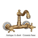 GobekUsa Brass Ceramic Wall Mount Faucet for Bathroom Washbasin - Double Handle Cold Hot Water
