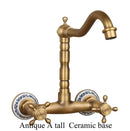 GobekUsa Brass Ceramic Wall Mount Faucet for Bathroom Washbasin - Double Handle Cold Hot Water