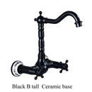 GobekUsa Brass Ceramic Wall Mount Faucet for Bathroom Washbasin - Double Handle Cold Hot Water