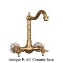 GobekUsa Brass Ceramic Wall Mount Faucet for Bathroom Washbasin - Double Handle Cold Hot Water
