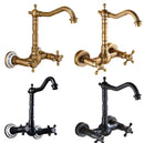 GobekUsa Brass Ceramic Wall Mount Faucet for Bathroom Washbasin - Double Handle Cold Hot Water