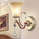 GobekUsa Lodge Style Bell Wall Sconce with Frosted Glass, White Finish and Crystal Drops – Perfect for Corridors