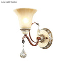 GobekUsa Lodge Style Bell Wall Sconce with Frosted Glass, White Finish and Crystal Drops – Perfect for Corridors