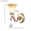 GobekUsa Lodge Style Bell Wall Sconce with Frosted Glass, White Finish and Crystal Drops – Perfect for Corridors