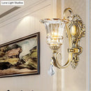 GobekUsa Contemporary Brass Wall Mount Light with Crystal Drop - Flower Bedroom Sconce