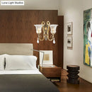 GobekUsa Contemporary Brass Wall Mount Light with Crystal Drop - Flower Bedroom Sconce