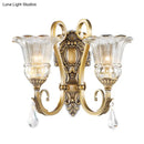 GobekUsa Contemporary Brass Wall Mount Light with Crystal Drop - Flower Bedroom Sconce