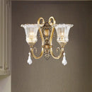 GobekUsa Contemporary Brass Wall Mount Light with Crystal Drop - Flower Bedroom Sconce