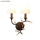 GobekUsa Minimalist Beveled Crystal Wall Mount Lamp with Black/Gold Finish - 2 Bulbs, Conic Fabric Shade